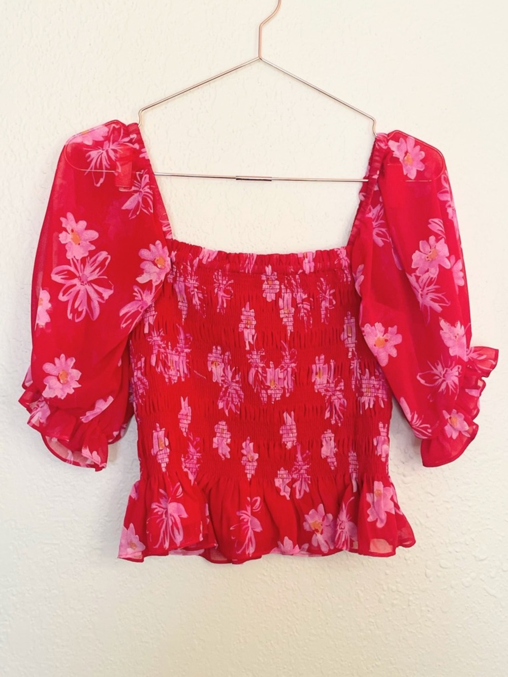 WAYF Pink Red Crop Top Ruched Feminine Coquette Going Out Top S